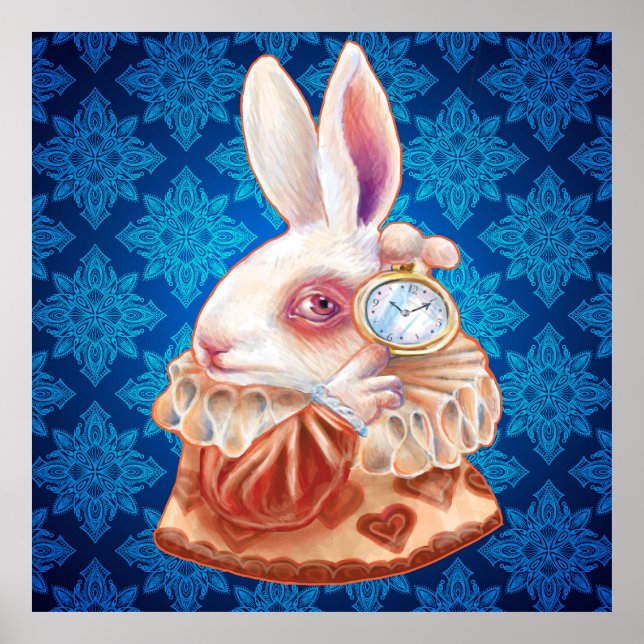 Weißes Kaninchen Pop Surrealismus Illustration Pos Poster (Vorne)