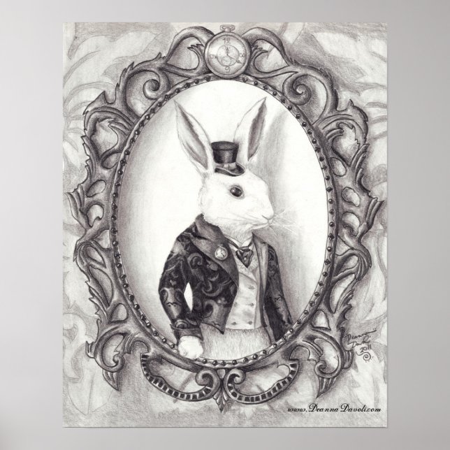 Weißes Kaninchen Poster Weißes Kaninchen Kunstwund (Vorne)