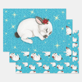 Weißes Kaninchen Schlafen im dunkelblauen Hintergr Geschenkpapier Set