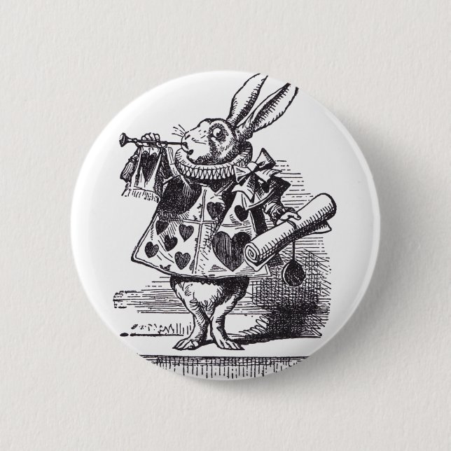 Weißes Kaninchen-Trompete Button (Vorderseite)