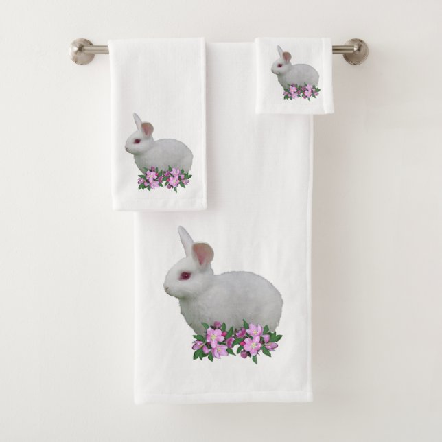 Weißes Kaninchen und Apfelwein-Blume Badhandtuch Set (Insitu)