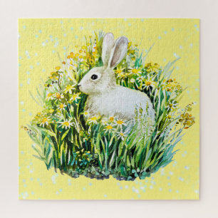 Weißes Kaninchen und Blumen
