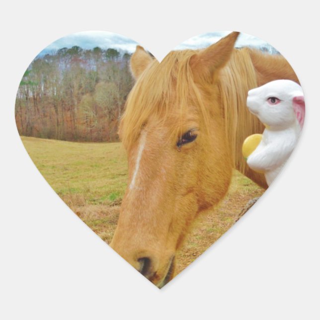Weißes Kaninchen und blutgelbes Pferd Herz-Aufkleber (Vorderseite)