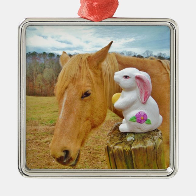 Weißes Kaninchen und blutgelbes Pferd Silbernes Ornament (Vorne)
