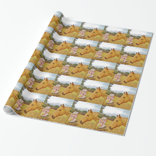 Weißes Kaninchen und Gelbes Pferd Geschenkpapier