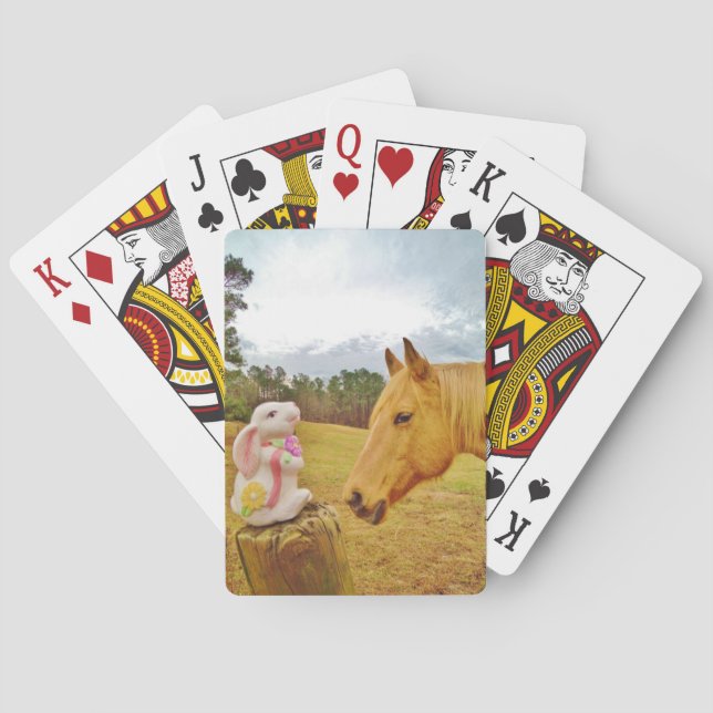 Weißes Kaninchen und Gelbes Pferd Spielkarten (Rückseite)