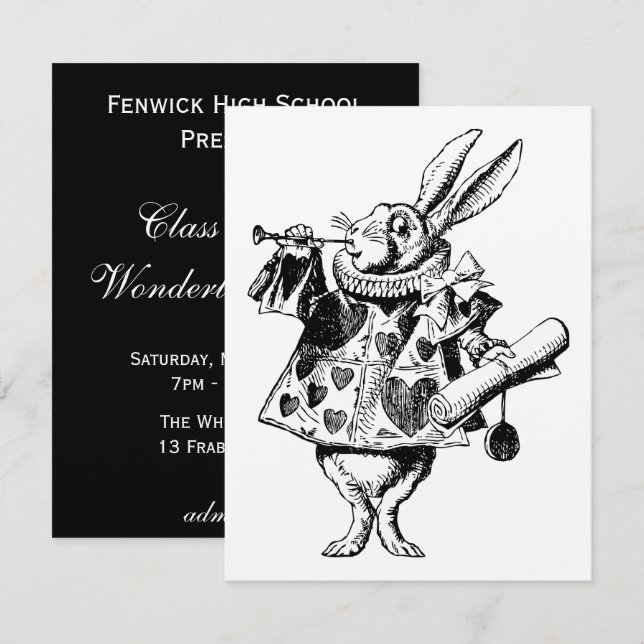 Weißes Kaninchen-Verkünder-Abschlussball-Angebot Einladung (Vorne/Hinten)