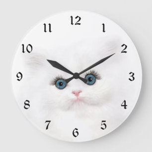 Weißes Kätzchengesicht Große Wanduhr