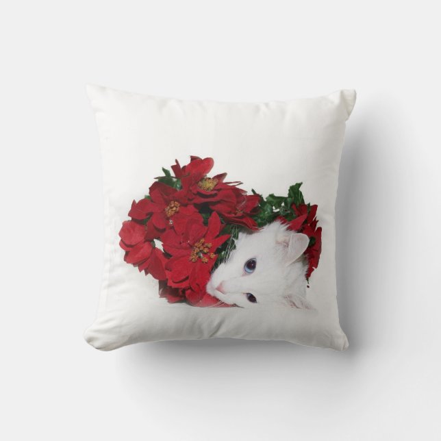 Weißes Katze Weihnachten Kissen (Vorderseite)