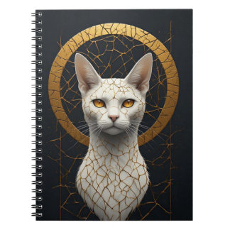 Weißes Katzenporträt mit goldenem geometrischem He Notizblock