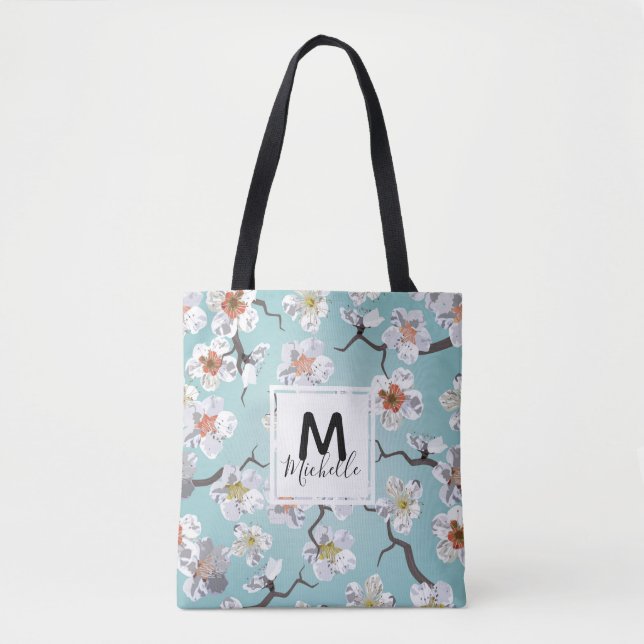Weißes Kirschblossom farbenfrohe Monogramm Tasche (Vorderseite)
