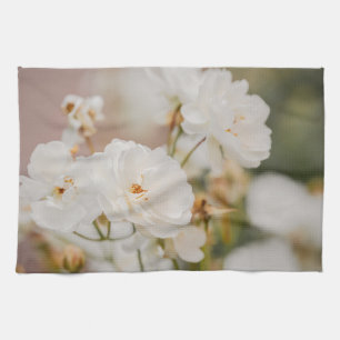 Weißes Korbin-Rose Botanisches Naturfotografie Geschirrtuch