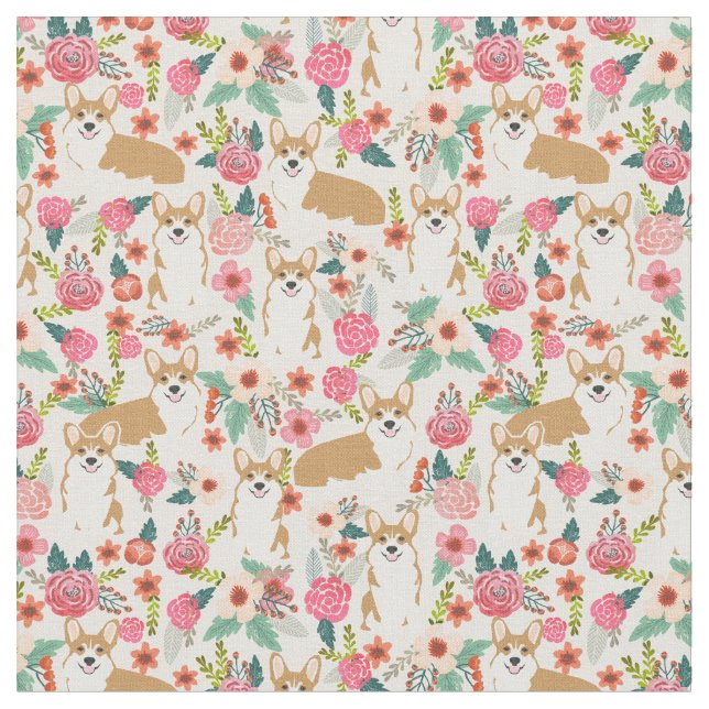weißes Korgi-Stoffprint Blumendesign Stoff (Nahaufnahme)