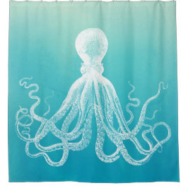 Weißes Kraken-einzigartiges Aqua blaue Ombre Duschvorhang