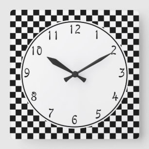 Weißes Kreis Schwarz-Schachbretmuster Quadratische Wanduhr