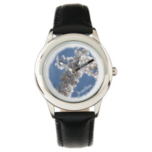 Weißes Kreuz auf dem blauen Himmel personalisiert Armbanduhr