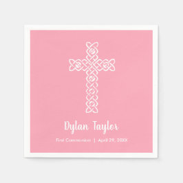Weißes Kreuz auf rosa religiös Serviette