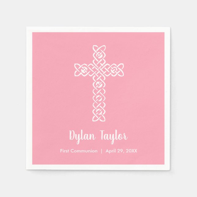 Weißes Kreuz auf rosa religiös Serviette (Vorderseite)