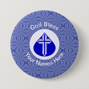 Weißes Kreuz in blauer Träne auf personalisiertem Button