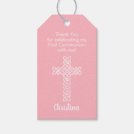 Weißes Kreuz | Rosa Kommunion Taufe Christening Geschenkanhänger