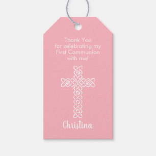 Weißes Kreuz   Rosa Kommunion Taufe Christening Geschenkanhänger