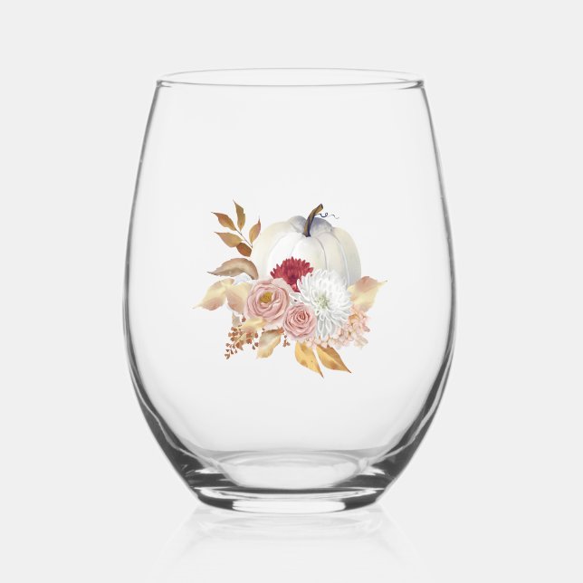 Weißes Kürbis Blumenmuster Edelstahlglas Weinglas Ohne Stiel (Vorderseite)