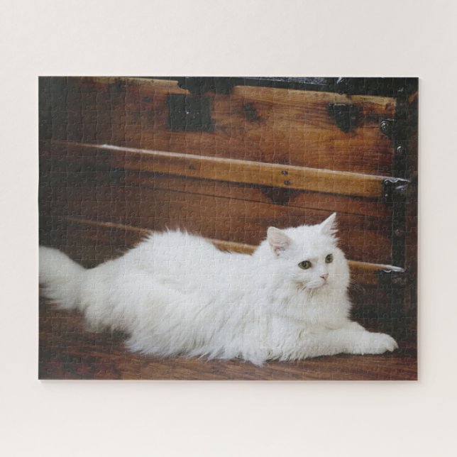 Weißes Langhaarkatz-Puzzle (Horizontal)