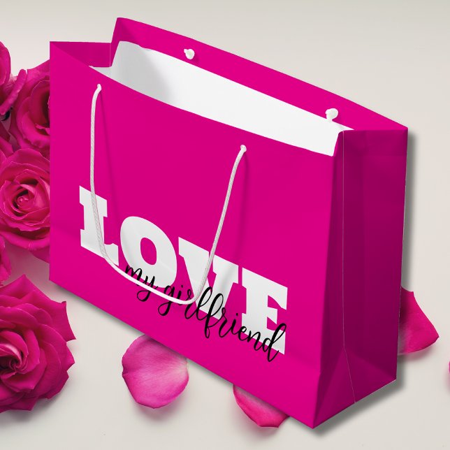 Weißes LIEBE Hot Pink Valentine Große Geschenktüte (Von Creator hochgeladen)
