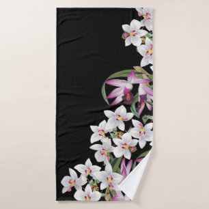 Weißes lila Orchideen-Blumen-Bad-Tuch-Set Badhandtuch Set