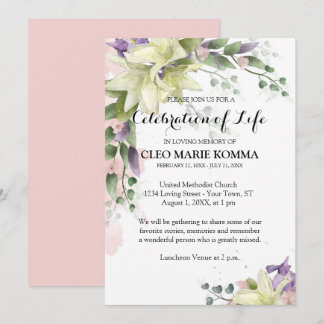 Weißes Lilies Beileid Aquarellfarbe Einladung