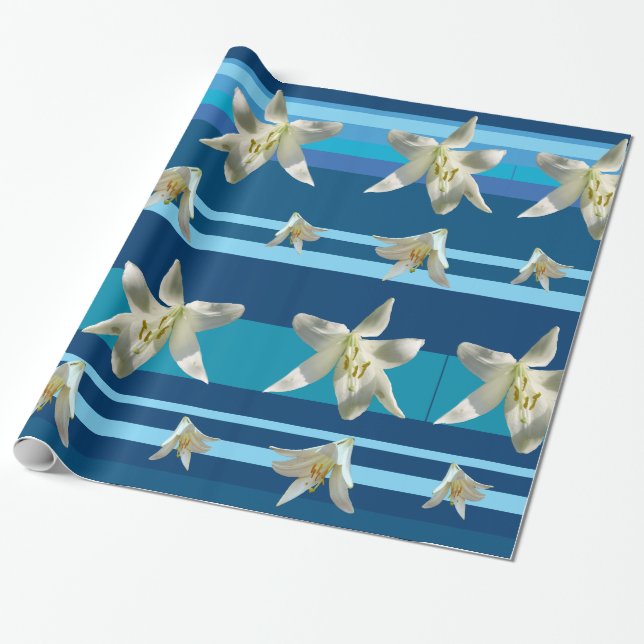 Weißes Lilium-Blume und Streifen-Umschlagpapier Geschenkpapier (Ungerollt)