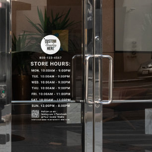 Weißes Logo für Geschäftszeiten QR-Code Social Med Fensteraufkleber