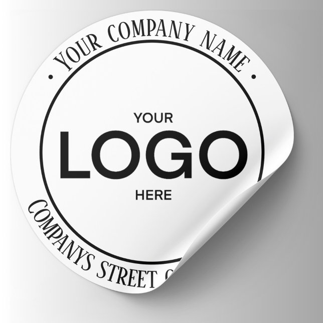 Weißes Logo Runder Aufkleber (White Logo Classic Round Sticker. Add your custom text, ex, Company Name, web or address.
)