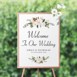 Weißes Magnolia Blumen Begrüßungszeichen Poster