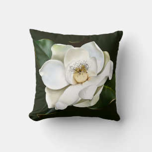 Weißes Magnolia Grüner Hintergrund Kissen
