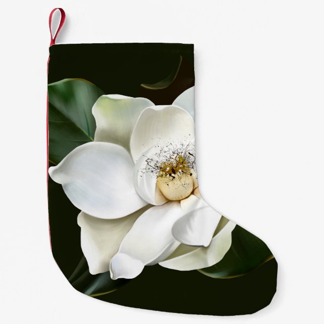Weißes Magnolia Grüner Hintergrund Kleiner Weihnachtsstrumpf (Vorderseite)