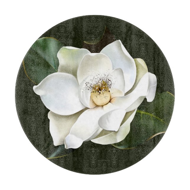 Weißes Magnolia Grüner Hintergrund Schneidebrett (Vorderseite)