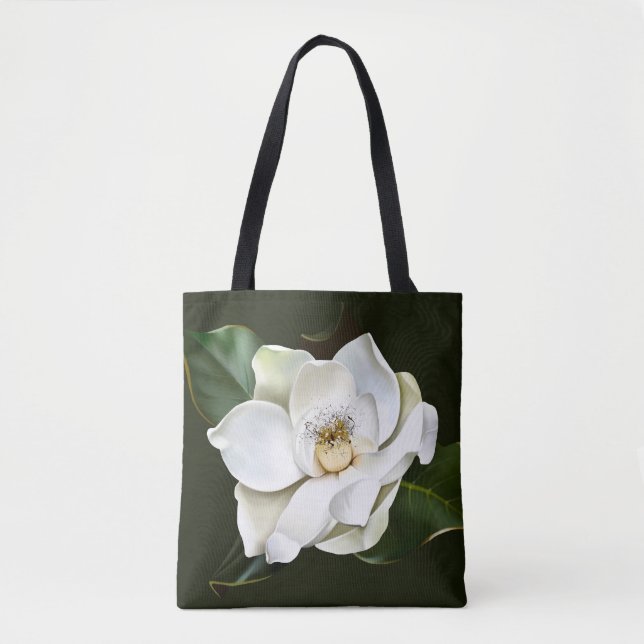 Weißes Magnolia Grüner Hintergrund Tasche (Vorderseite)