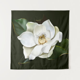 Weißes Magnolia Grüner Hintergrund Wandteppich