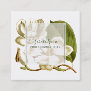 Weißes Magnolien Mit Monogramm Quadratische Visitenkarte