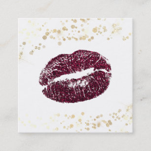 *~* Weißes Makeup Burgundy Lips Gold Confetti Quadratische Visitenkarte