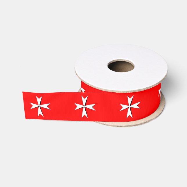 Weißes Malteserkreuz, Malta, Flaggenstil /Rot Ripsband (Spule)