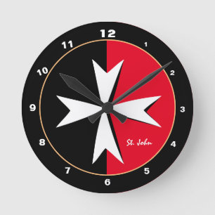 Weißes maltesisches Cross- und Malteser Dekor/Rit Runde Wanduhr