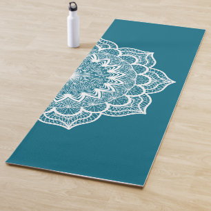 Weisses Mandala auf blauem Hintergrund Yogamatte