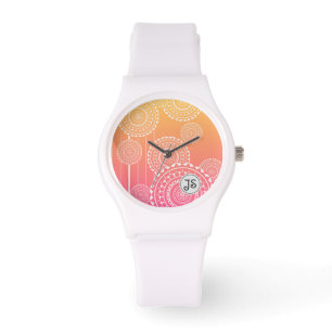 Weißes Mandala auf gelb rosa Blended Rainbow Armbanduhr