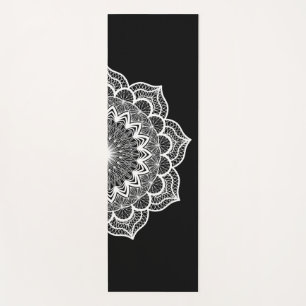Weisses Mandala auf schwarzem Hintergrund Yogamatte