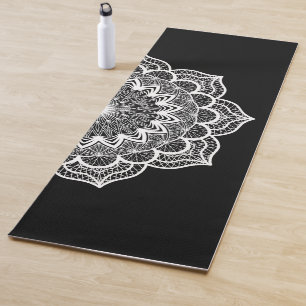 Weisses Mandala auf schwarzem Hintergrund Yogamatte