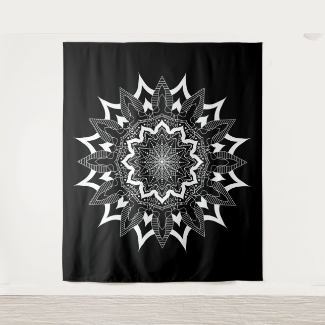 Weißes Mandala Wandteppich (Vorderseite)