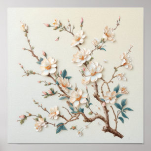 Weißes Mandelblüten Blume Art Print Poster