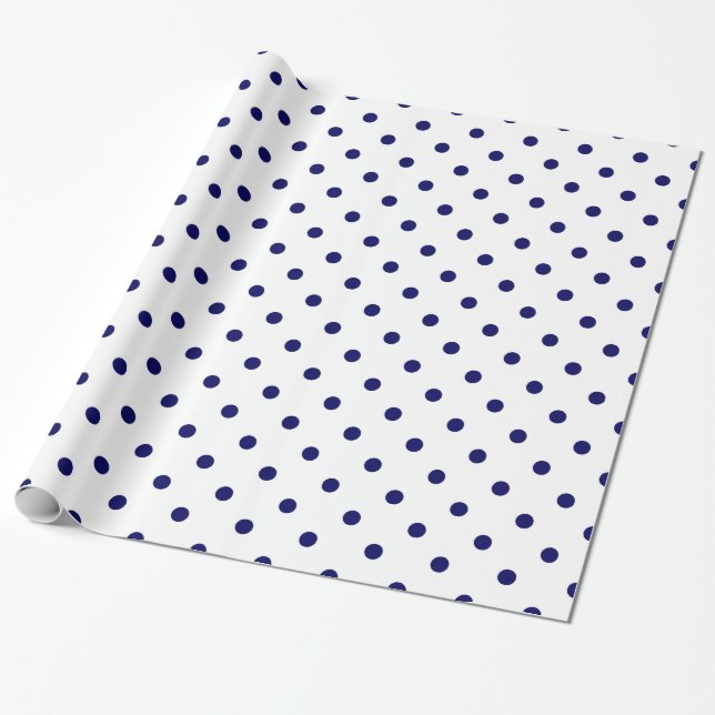Weißes Marine-Blau-Tupfen-Stellen-Muster Geschenkpapier (Ungerollt)